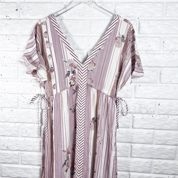 O’NEILL mauve & ivory floral striped Angie V-Neck Maxi Dress x-small - Picture 4 of 13